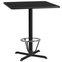 Flash Furniture XU-BLKTB-3636-T3030B-3CFR-GG 36'' Square Black Laminate Table Top with 30'' x 30'' Bar Height Table Base and Foot Ring 